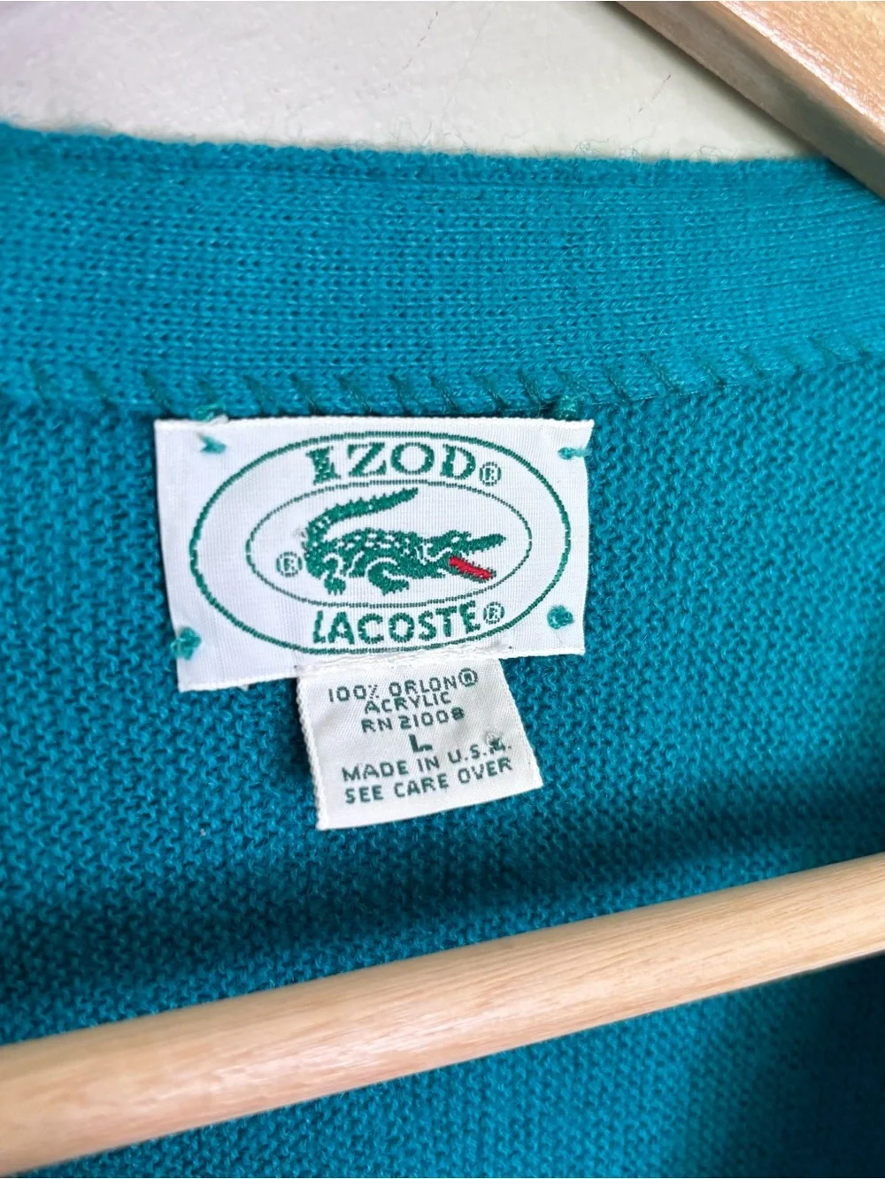 Vintage Izod Lacoste Sweater Men's Large Green Orlon Acrylic Cardigan USA 80s